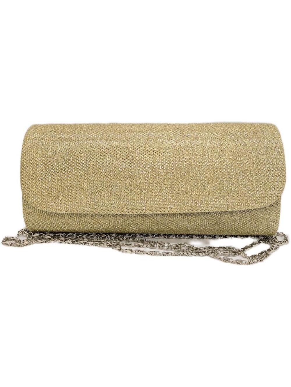 Elegant Gold Glitter Evening Clutch with Chain Strap